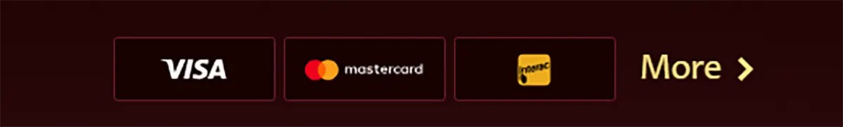 Casino payment methods icons including Visa, Mastercard, and Paysafe card