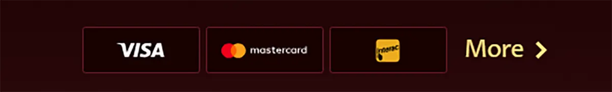 Casino payment methods icons including Visa, Mastercard, and Paysafe card